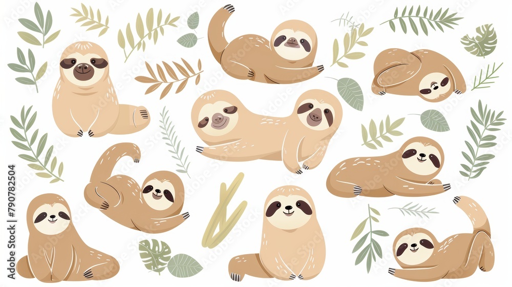 Aufkleber this cute set of sloth moderns features several wildlife animals in different poses in flat colors. 