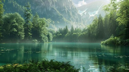 Peaceful lakes and serene water bodies landscapes 

 - obrazy, fototapety, plakaty