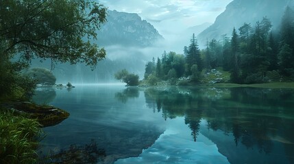 Peaceful lakes and serene water bodies landscapes 

