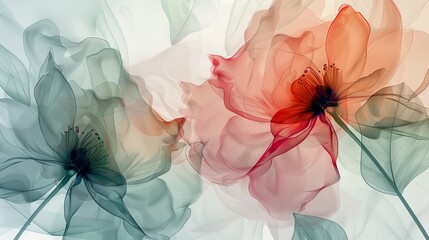 Background with abstract flower modern arts. Watercolor and transparency effect modern design for wall art. Floral and leaves wall decoration. - obrazy, fototapety, plakaty