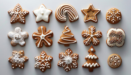 Assorted Decorated Gingerbread Cookies on Gray Surface