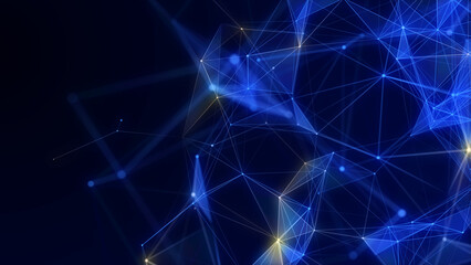 Naklejka na ściany i meble Blue network connection structure. Digital background with dots and lines. Big data visualization. 3D rendering.