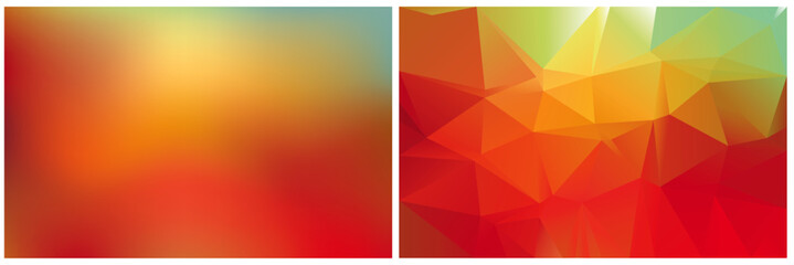 vector abstract red and green background in two variations, like mash and like triangles