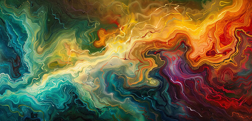 Swirls of vibrant oil paint converge and diverge, forming an abstract landscape of color and...