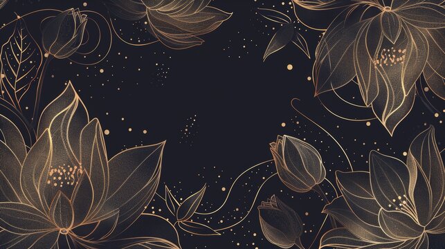 Cover design template. Gold colored lotus flower and leaves. Ideal for packaging, social media posts, covers, banners, and creative posts.