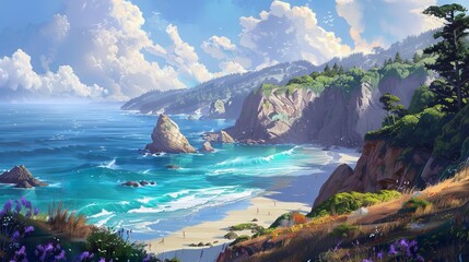 Picturesque coastal scenes including beaches, cliffs, and oceans landscapes  - obrazy, fototapety, plakaty