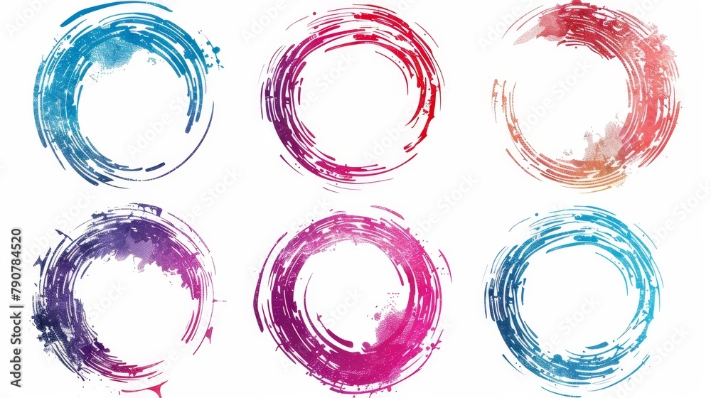 Poster Detailed hand drowning circle line sketch modern set. Descriptive art brush design round circular scribble doodle graffiti bubble or ball draft illustration for logos or text.