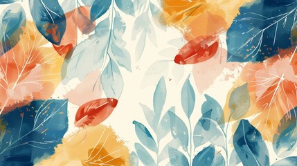 The abstract foliage art background modern is made up of watercolor hand drawn leaves from paintbrushes. Intended for wallpaper, banner, print, poster, cover, greeting card and invitation card - obrazy, fototapety, plakaty
