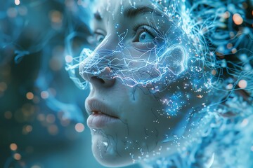 Explore a futuristic neural interface merging with the brain, showcasing the symbiosis of mind and machine in CG 3D rendering