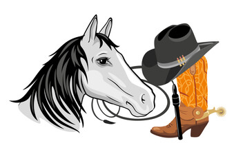Horse portrait and cowboy accessories