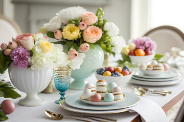 Obraz na płótnie Canvas wedding table setting with flowers