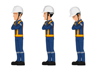 Obraz premium set of worker in the postion of folded arm on white background