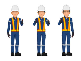 set of worker in the postion of thumbs up on white background