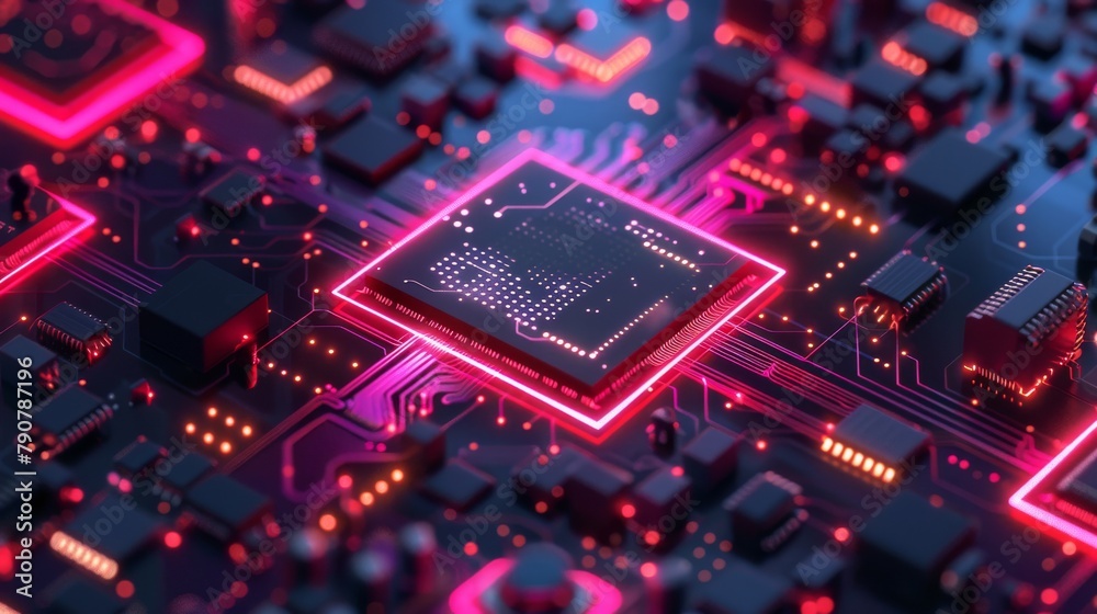 Aufkleber CPU isometric banner. Central Computer Processors CPU concept. Digital chip. Quantum computer concept. Large data processing database concept.