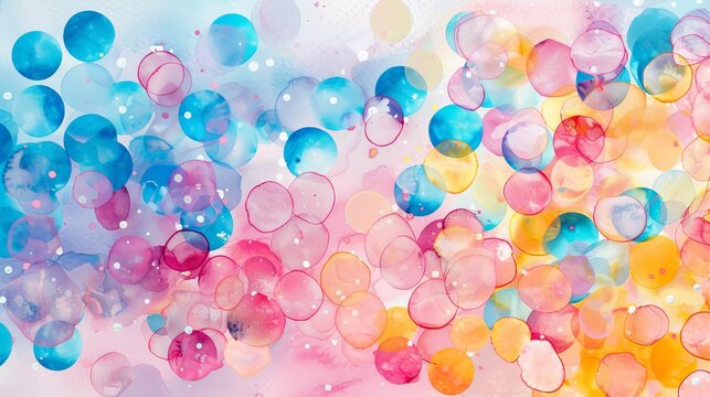 An abstract confetti pattern on a watercolor textured background with pastel polka dots comes together in one piece