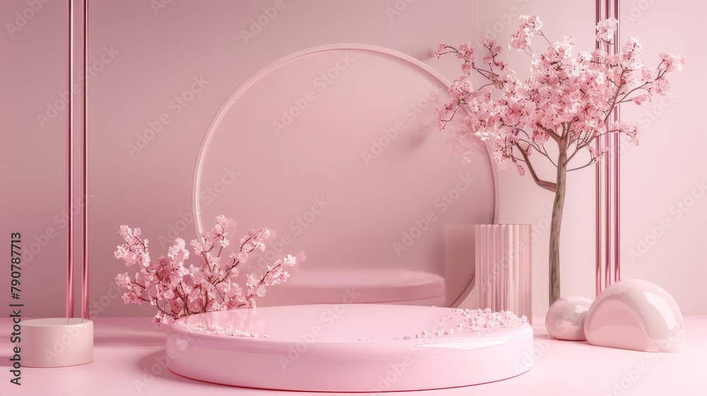 Poster an elegant podium backdrop for displaying beauty and fashion products. 3d rendering.