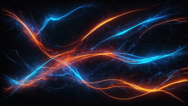 Abstract Wall Background Comes Alive with Neon-Colored Lines, Glowing in Fiery Orange and Electric Blue.