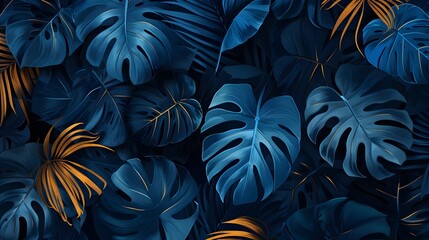 exotic tropical leaves in dark background pattern
