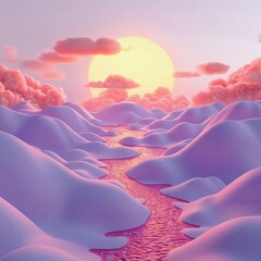 ilustration Scenic landscape with sunrise sky 
