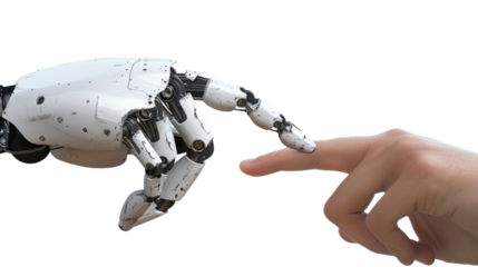 Robot and the human hand are touching