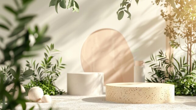 Abstract 3D composition background with natural beauty podium backdrop.