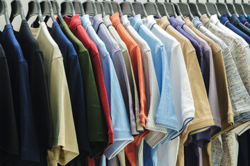A rack of shirts with a variety of colors and styles