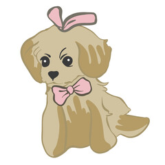 brown golden puppy dog with cute ribbon bow pink 