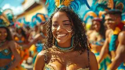 Fototapeta na wymiar Vibrant Brazilian Carnival Parade, generative ai