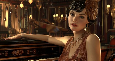 Art Deco 3D render elegant lady with flapper dress