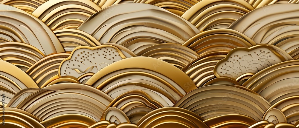 Poster pattern modern in japanese. geometric background in gold. ribbon elements.