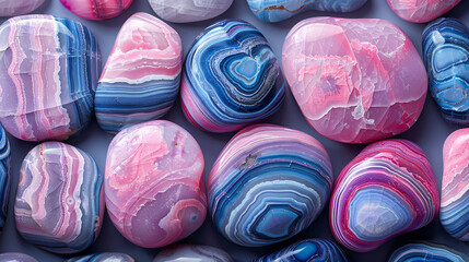 a pattern of pink and blue striped river stones 16:9