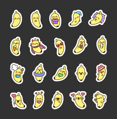 Fototapeta premium Smiling kawaii banana. Sticker Bookmark. Cartoon character. Hand drawn style. Vector drawing. Collection of design elements.