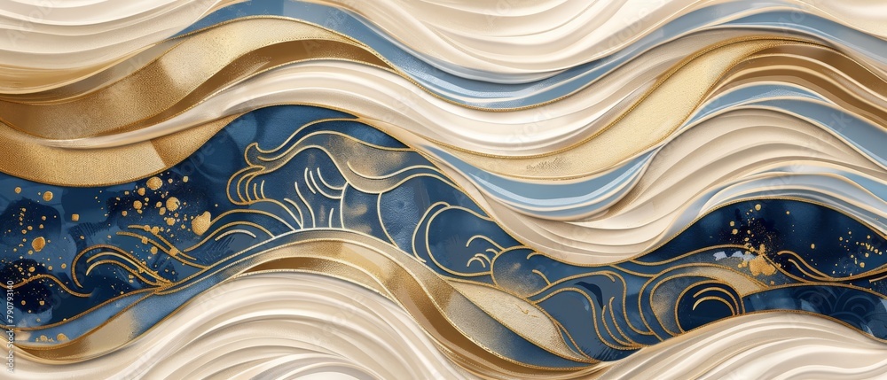 Aufkleber the modern image shows a brush stroke background with japanese wave pattern. it is a painting brush 