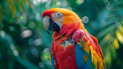 Obraz premium Vibrant Parrot Feathers in Jungle Setting, generative ai