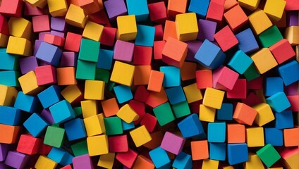 Array of Multicolored Wooden Blocks Stacked in a Spectrum Formation.