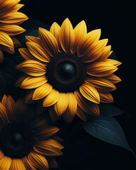 Sunflowers on a dark background. - 790793511