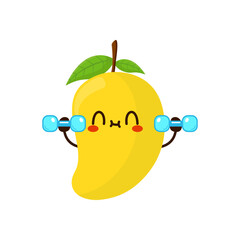 Cute funny mango fruit is doing gym with dumbbells