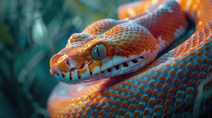 Close-up photo of a wild python head. AI generated.