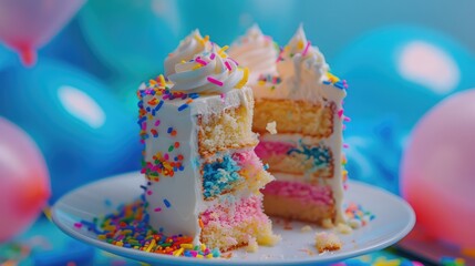 Photo of sweet rainbow cake. AI generated.