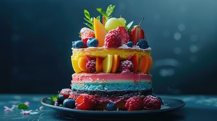 Photo of sweet fruit cake. AI generated.