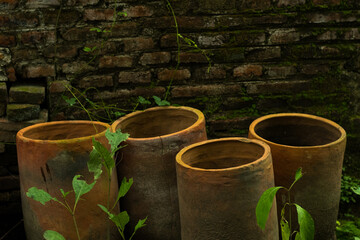 several pottery pots