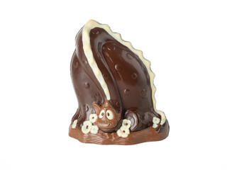 Cute chocolate dragon with long neck  on white background