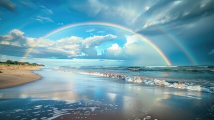Photo of bright colorful rainbow. AI generated.