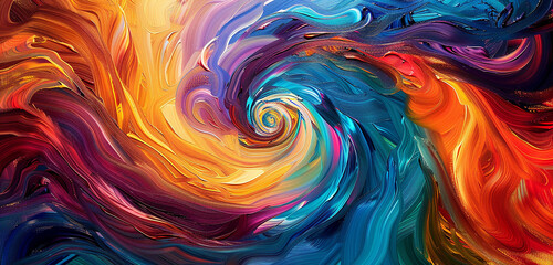 Vibrant swirls of oil paint blending on canvas, creating a mesmerizing tapestry of colors.