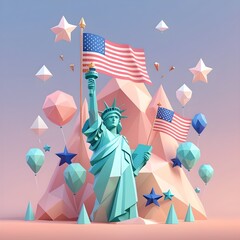 independence day usa low poly pastel