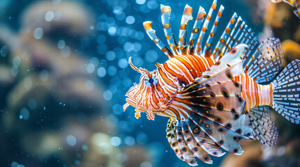 Beautiful lionfish in the water - obrazy, fototapety, plakaty