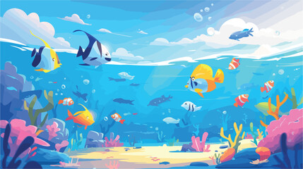 Obraz na płótnie Canvas Cartoon tropical fish with Beautiful Underwater Wor