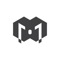 letter m hexagonal box arrow simple logo vector