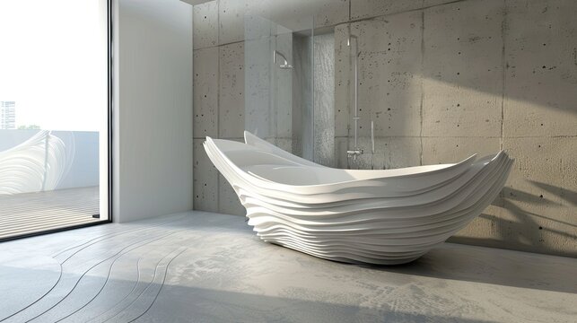 Artistic bathtub with Corian solid surface material, modern decor, artistic, minimalist, art deco style bathroom