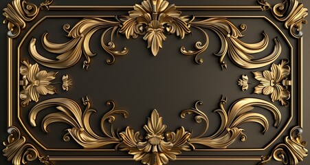Art Deco 3D render golden decorative frame
